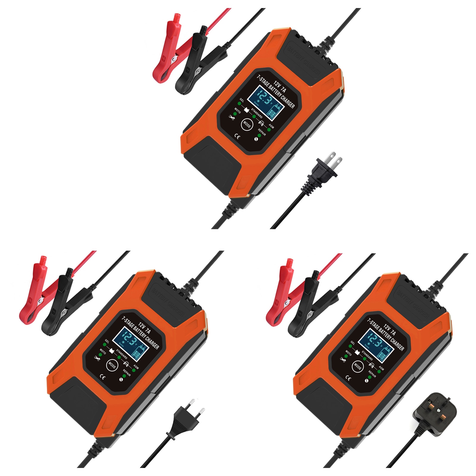 Motorcycle Car Battery Charger 12V 7A Pulse Repair LCD Battery Charger For Lead Acid Battery Agm Gel Wet Fast Charge