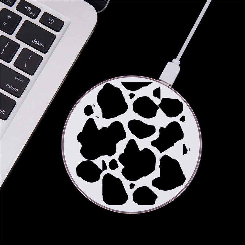 Cow Symbol Pattern Print 10W Fast Wireless Charger for Samsung Galaxy S10 Note 9 USB Qi Charging Pad for IPhone 11 X Airpods2: Style 3