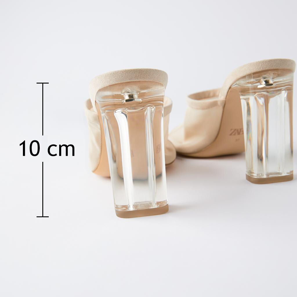 Nuevas sandalias transparentes de malla para mujer, Sandalias de tacón alto con punta cuadrada, sandalias de cuero de ante con punta abierta para mujer, zapatos transparentes de verano