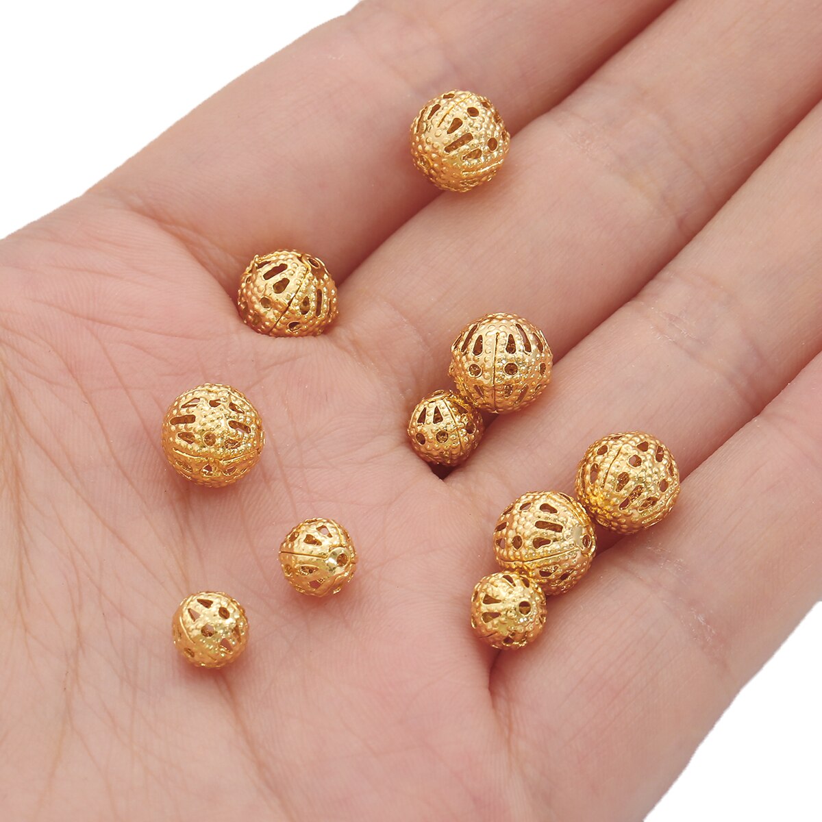 6/8mm Vintage Iron Flower Lace Hollow Ball Beads Metal Ball Toggle Clasp DIY Jewelry Making Bracelet Necklace Supplies Findings