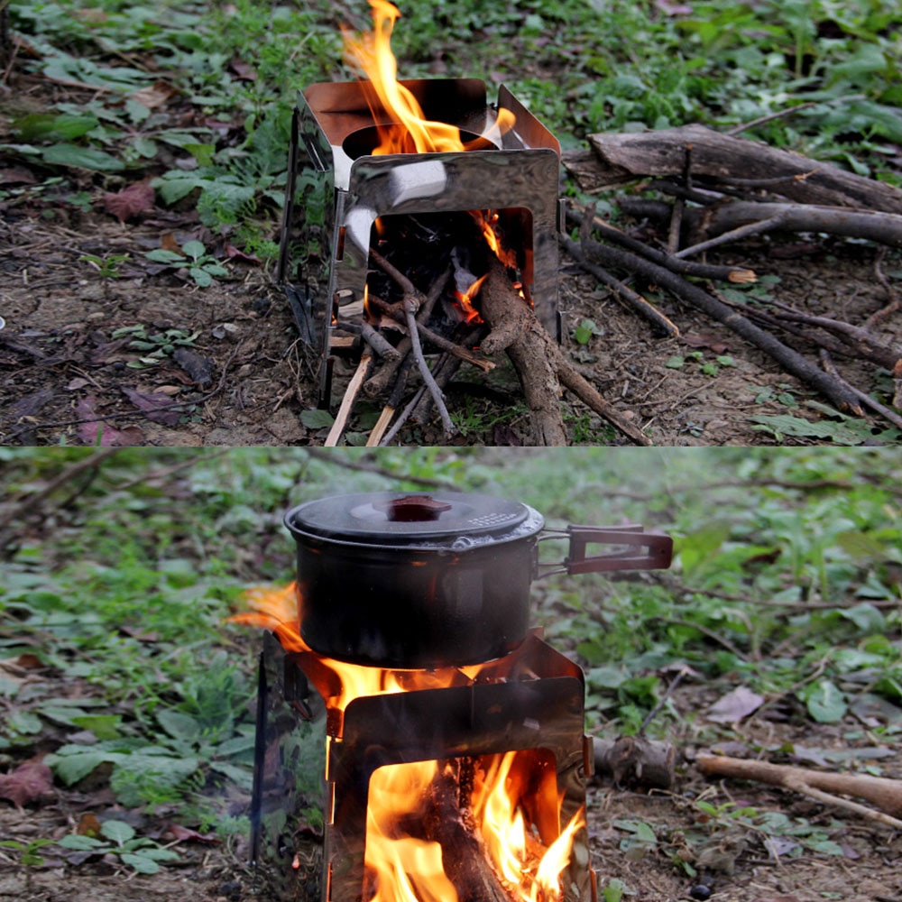 Lixada udendørs camping brændeovne foldning lomme komfur letvægts bærbar rustfrit stål komfur backpacking madlavning picnic