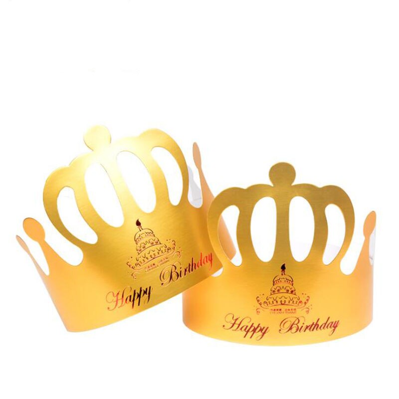100 stks/partij Brithday Hoeden Feestartikelen Bronzing Hoed Kroon Gouden Kleur Met "Happy Birthday" Letters Voor Kinderen en volwassen