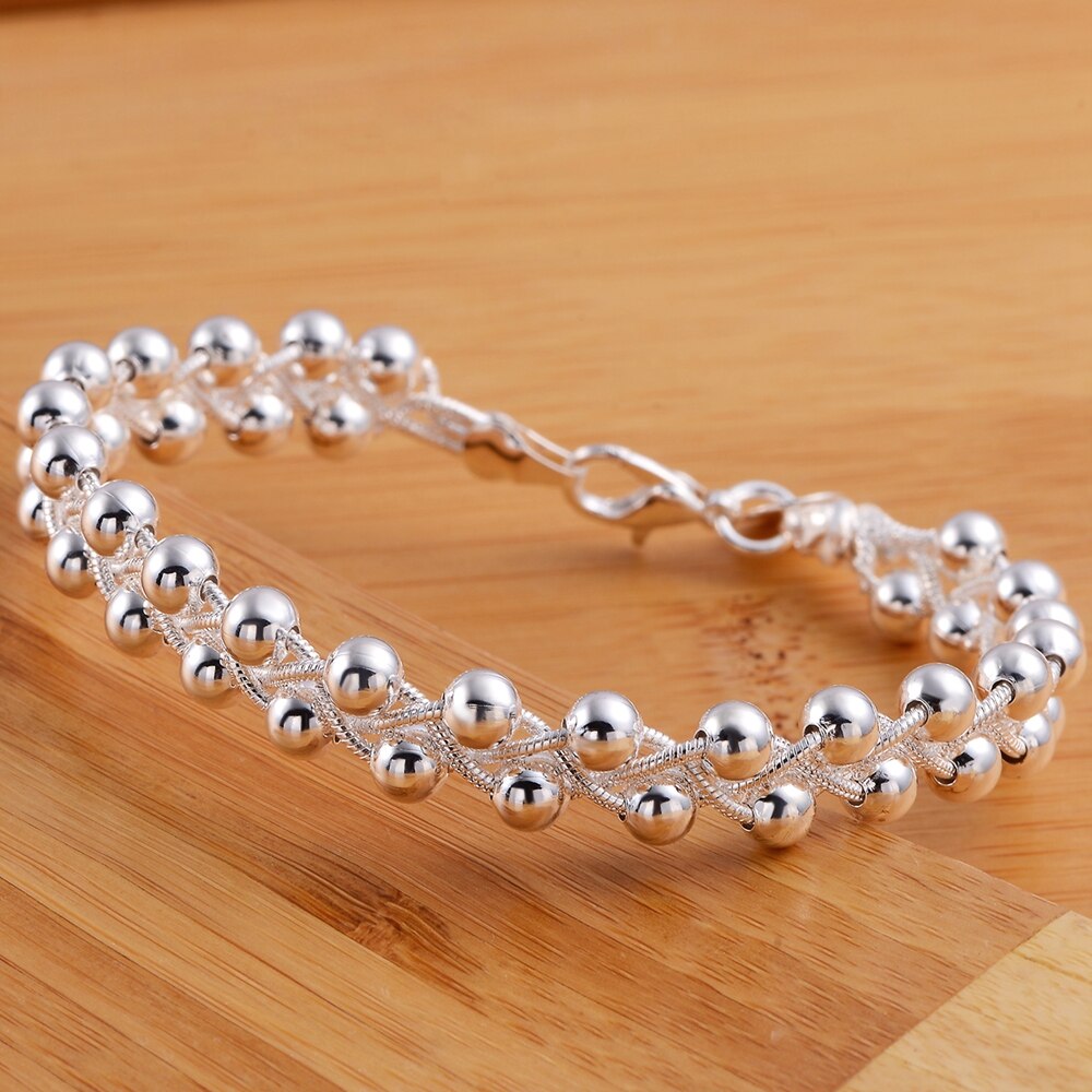 Perler kæde sølv farve armbånd til kvinder dame bryllup smykker jul nice  h030: Lh002
