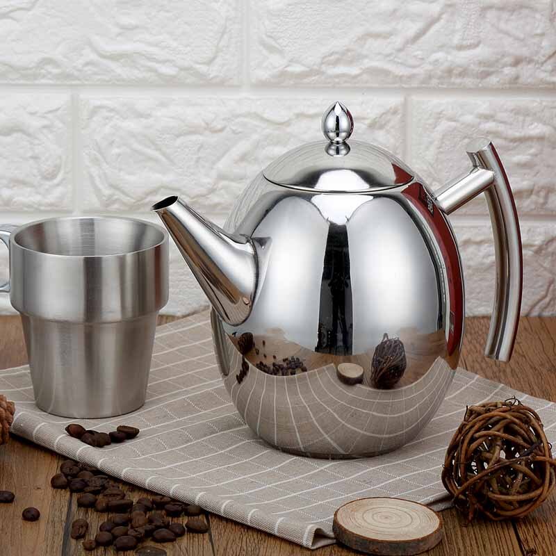 Tjock rostfri tekanna kaffekanna med sil hotellrestaurang hotell induktionskokare 1500ml