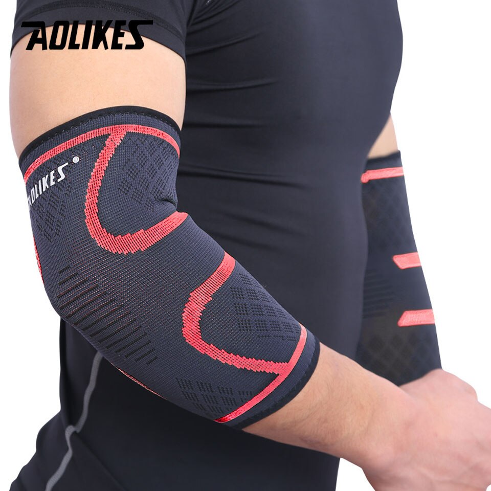 Aolikes 1 stuks elleboogondersteuning elastische gym sport elleboogbeschermende pad absorbeert zweet sport basketbal arm mouw elleboogbrace: Rood / Xl