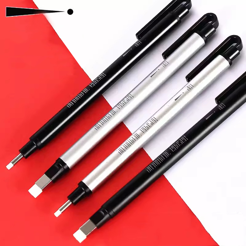 Pen Style Pencil Eraser Retractable Mechanical Eraser Square & Round Tip Stationery Art Supplies for Drawing Artist Kids Writing