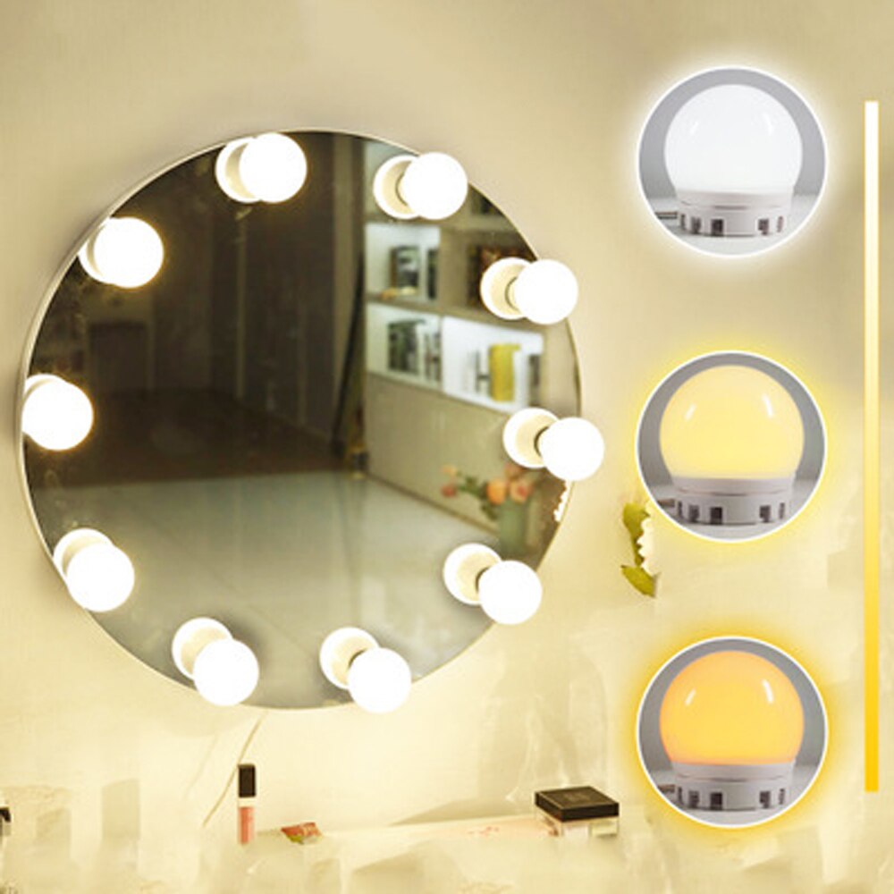 Lustro robić makijażu próżność żarówki doprowadziło trzy lekki kolor kosmetyczny lustro kinkiet zestaw żarówek regulowana jasność łazienka makijaż