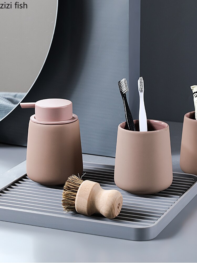 Simple Ceramic Hand Sanitizer Shampoo Bottle 350ml Portable Soap Dispenser 400ml Mouth Cup Golden Squeeze Cover Bath Supplies