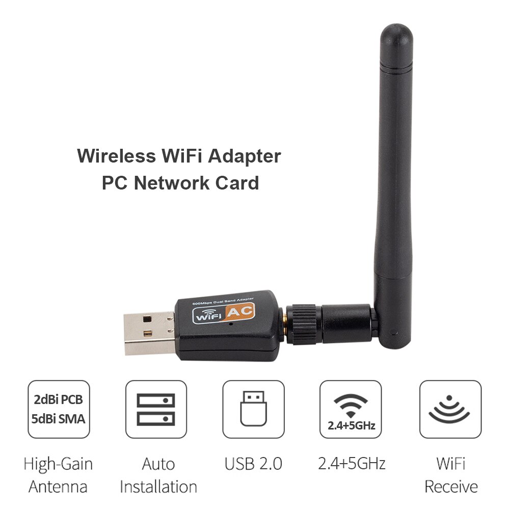 Adattatore USB WiFi 2.4G/5GHz 600Mbps WiFi antenna 11AC doppio gruppo musicale 802.11b/n/g/ac senza fili Scheda di Rete Del computer Lan Dongle Ricevitore