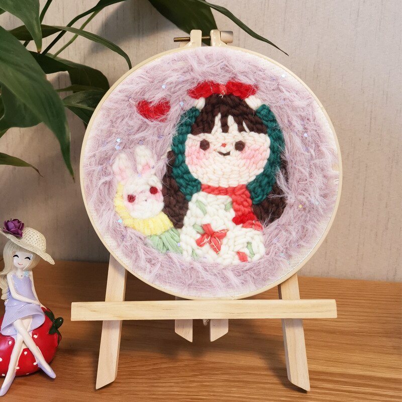 Punch Needle Cross Stitch DIY Cartoon Easy Punch Needle Embroidery Kit for Beginner Handcraft Wall Painting Home Decor: D 20cm withoutneedle