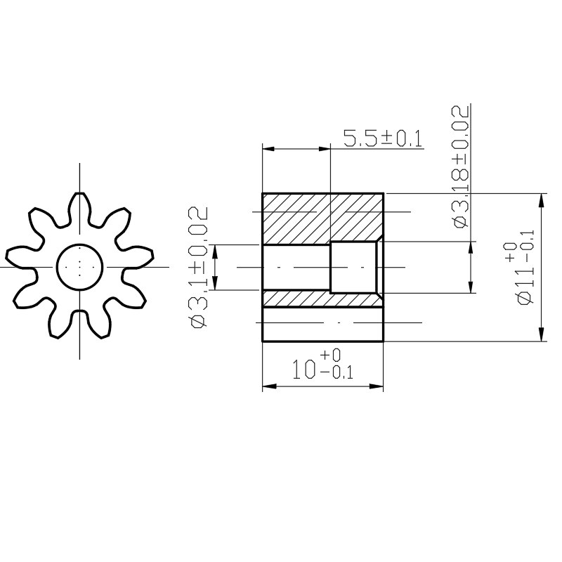 9 T 1 M Koper Gear Module 1.0 9 Tanden Binnendiameter 3.1 Mini Pinion 2 Stks/partij