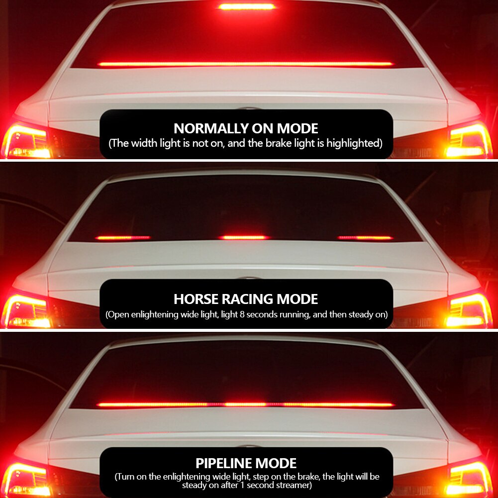 90cm/100cm Multi-mode Left/Right Turn Signals Double Flash Brake Light Car LED Strip Light for Vehicle DC 12V Traffic Safety