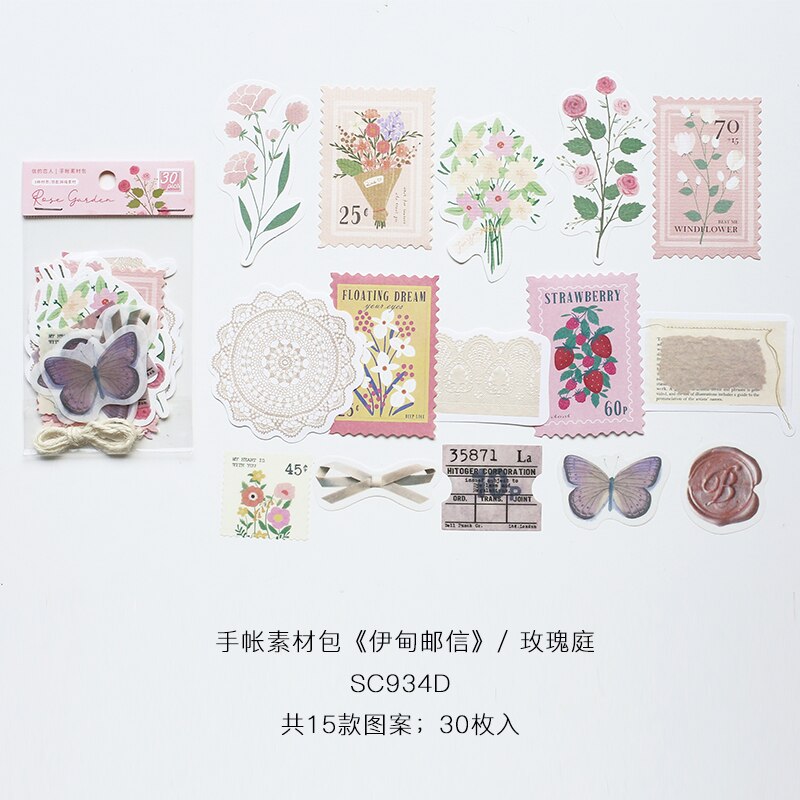 30 old-fashioned cards for notebook decoration retro student stationery plant paper diary label scrapbook material: C