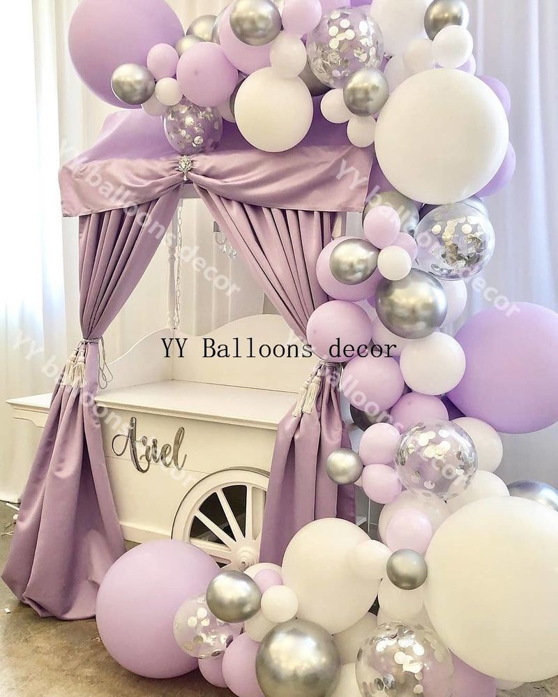121 stücke Pastell Lila Weiß Macaron 1 Bogen Hochzeit Braut Dusche Partei Hintergrund Decoation Streifen Band Zauberstab Ballon: Ursprünglich Titel