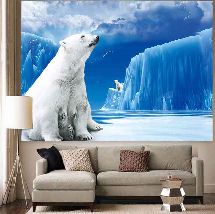 Simsant havdyr gobelin isbjørne isbreen floder isvæg hængende gobeliner til stue soveværelse hjem indretning banner: Gt2 tsils 772