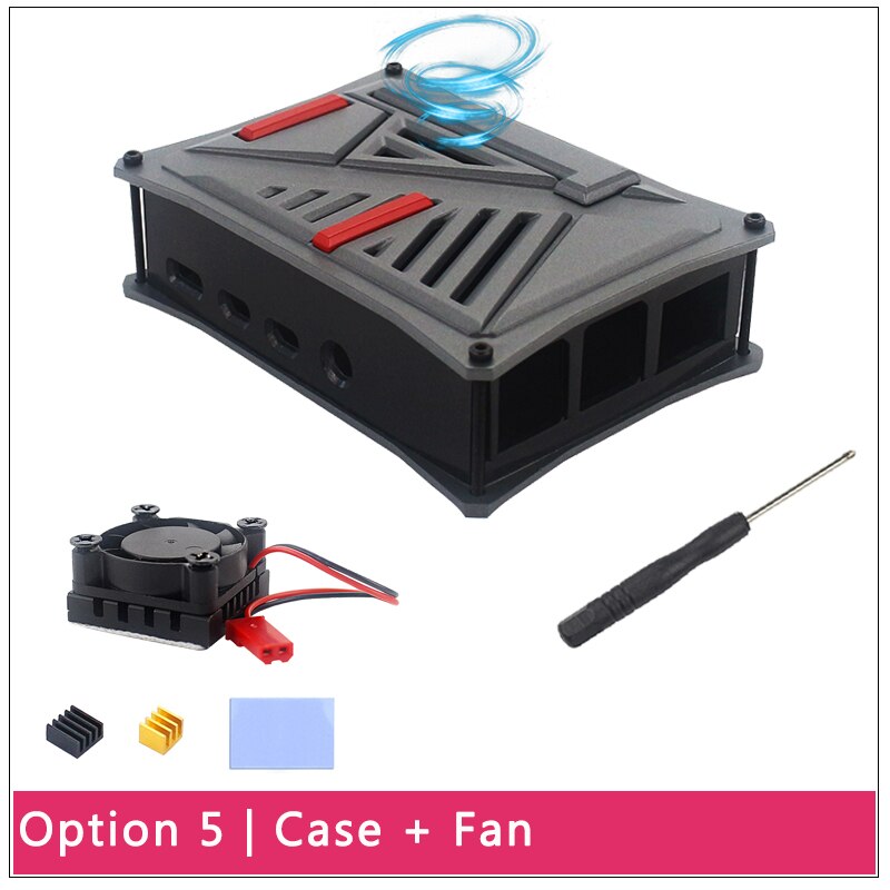 Raspberry Pi 4 Model B ABS Case Silver Gray Plastic Shell Box Optional Dual Cooling Fan SD Card Power Adapter for Raspberry Pi 4: Option 5