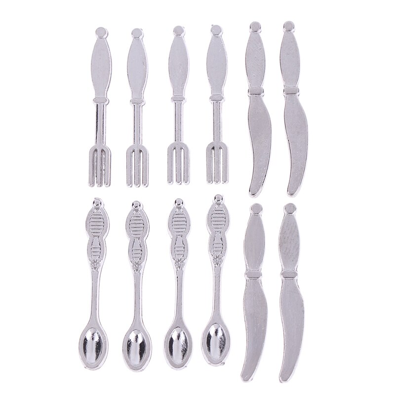 12Stck Simulation Küche Lebensmittel Möbel Spielzeug Puppe haus Miniatur Zubehör 1:12 Gabel Messer Suppe Löffel Geschirr
