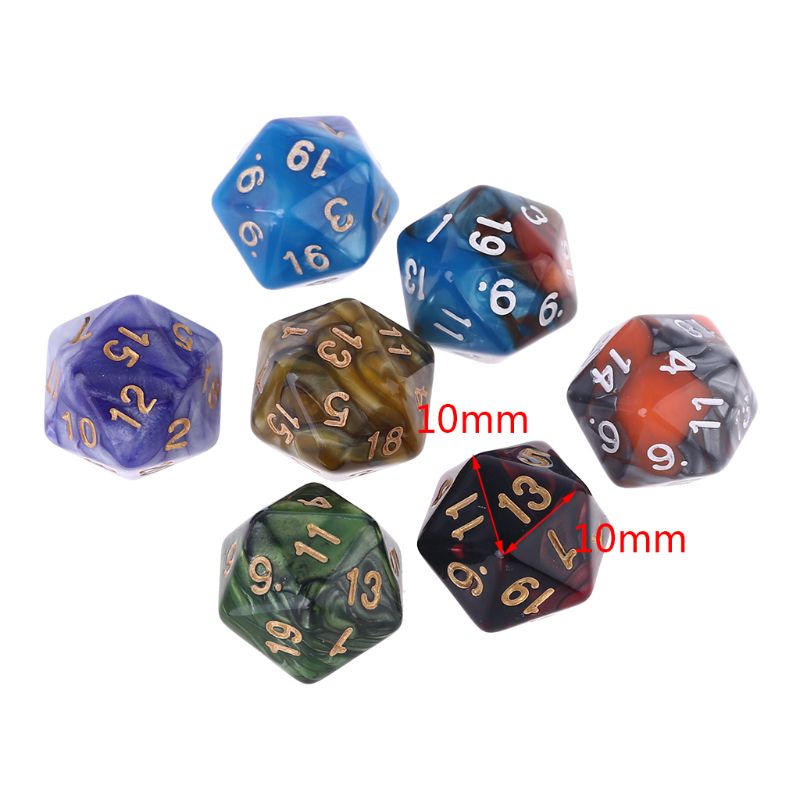 7 stk  d20 polyedriske flersidige terninger tall ringer bord bord rollespill