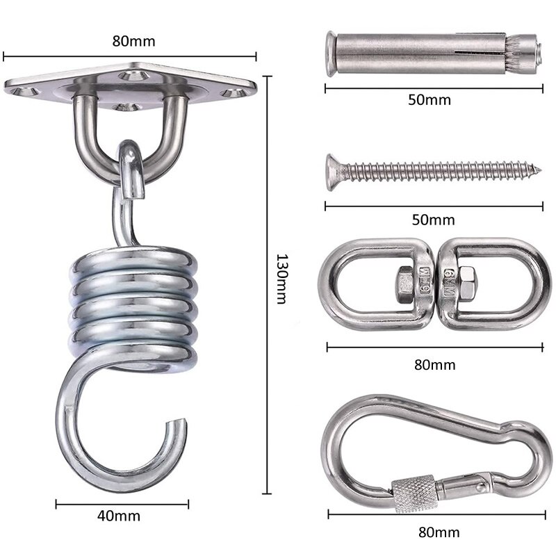 SUS304 Hammock Chair Hanging Kit Spring Swivel Hook Heavy Duty Ceiling Mount Hanger for Swing Chairs Porch Bag Aerial Silks