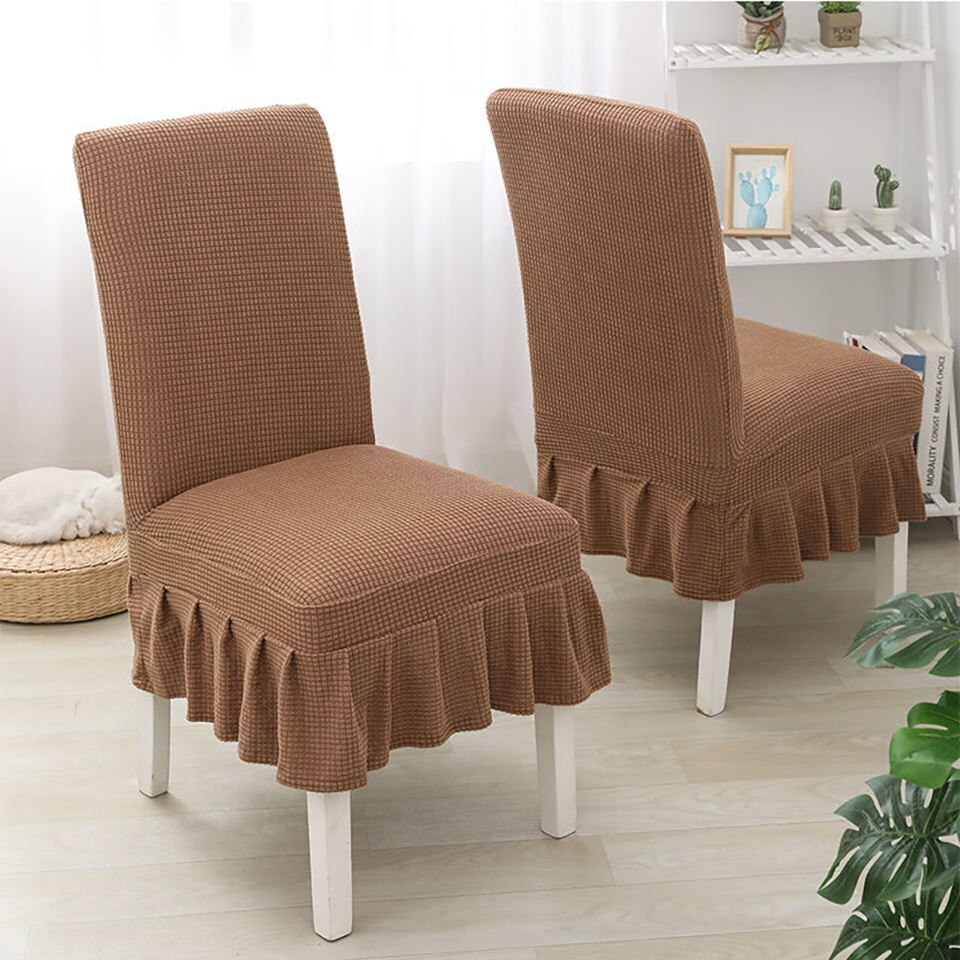 Super Soft Polar Fleece Fabric Skirt Style Chair Cover Elastic Chair Covers Spandex For Kitchen/Wedding Chair Covers Dining Room: Light coffee color