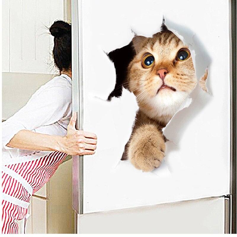 3d vivid cat wall stickers decals refrigerator toilet home decoration animals mural art poster