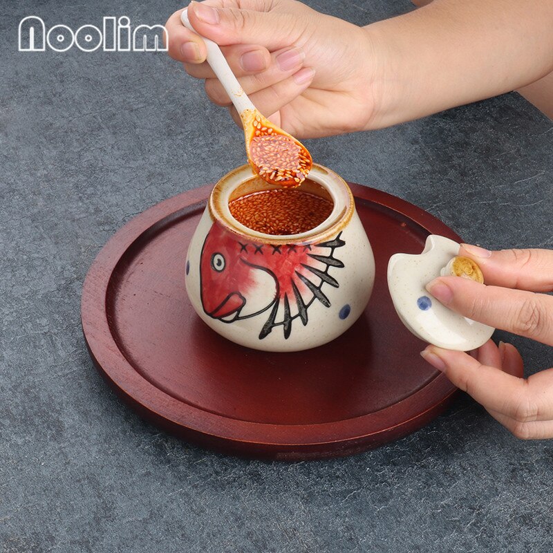 Japansk stil retro handmålad hushålls keramisk peppar olja salt shaker krydda låda krydda burk krydda burk kök verktyg
