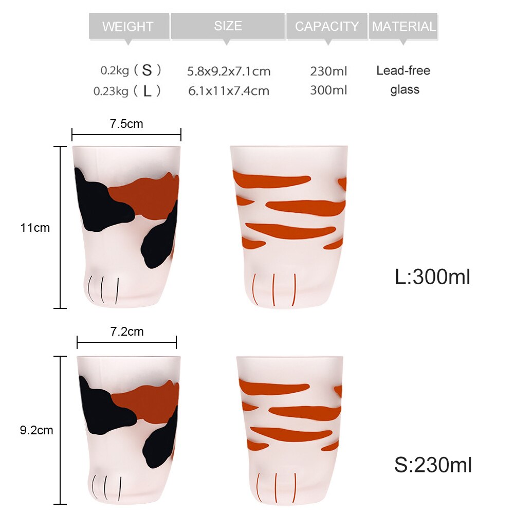 230/300ml kattklo kopp melk glass frostet glass kopper søte katter fot klo utskrift krus katt gryte til frokost kaffe låve melk y