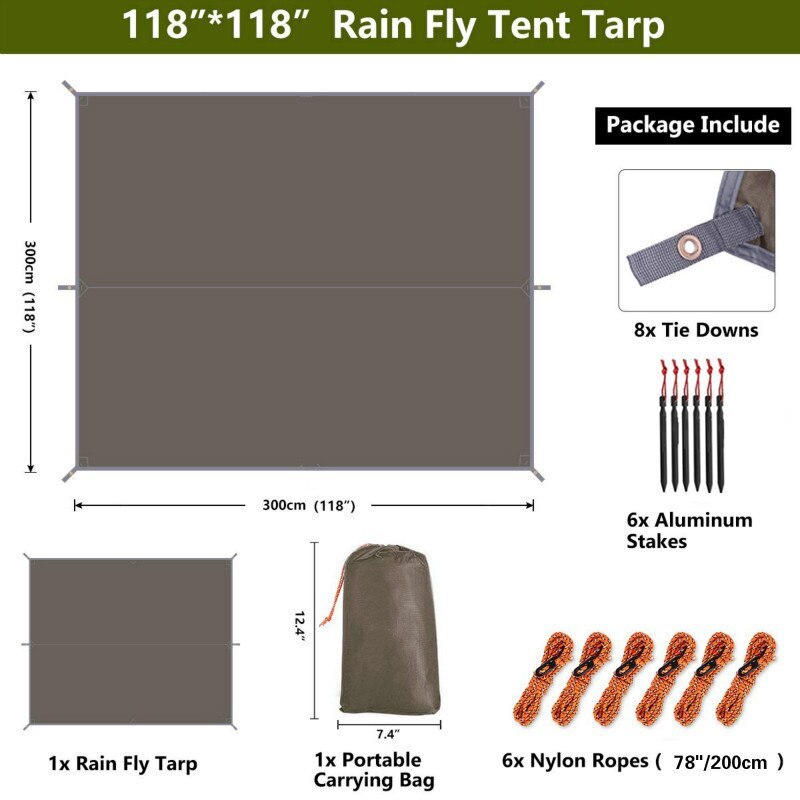 Hammock Rain Waterproof Tent Tarp Camping Backpacking Sun Shelter Shelter Shade Lightweight 10x10ft Rip-stop Hammock Canopy