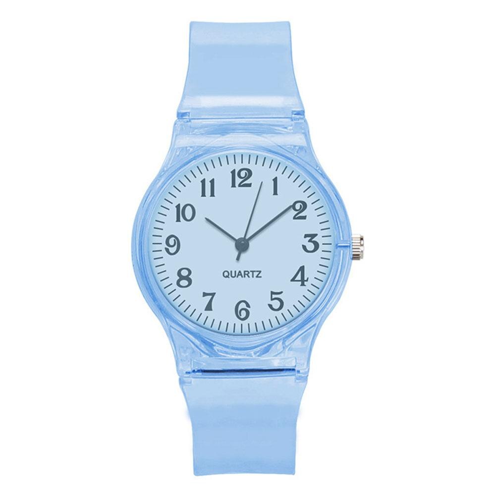 Lintimes dames heren liefhebbers horloges transparante snoepkleurige plastic band casual quartz horloges: Meerblauw