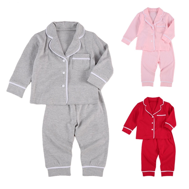 0-5Y Herfst Winter Baby Meisjes Jongens Pyjama Sets Casual Solid Lange Mouwen Single Breasted Tops Lange Broek 2 Stuks Kleding set