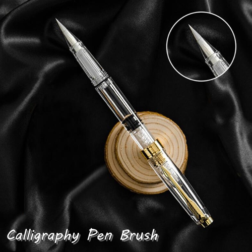 Gjennomsiktig gullstempel metall fyllepenn påfyllbar pensel blekkpenn mykt hode kalligrafi tegne maleri kunstforsyninger: Hvit