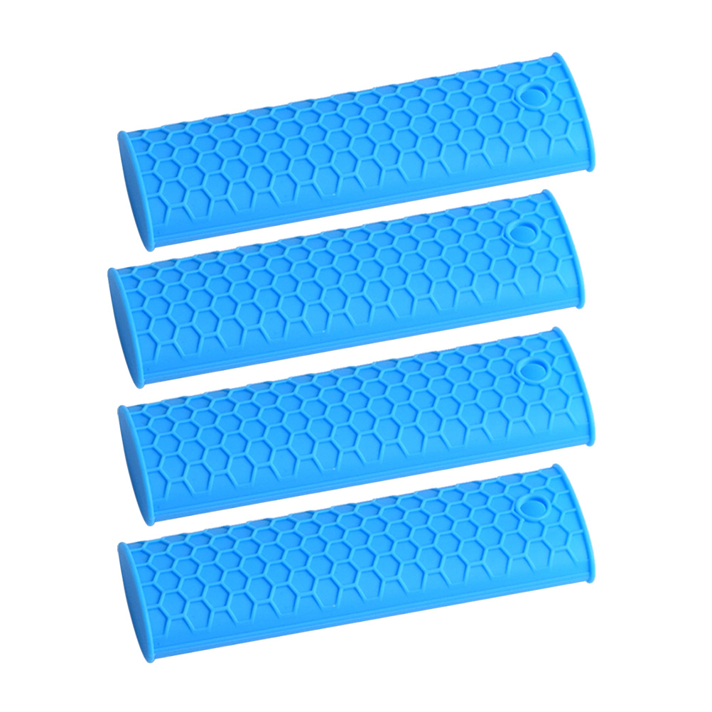 4 Pcs Pot Handvat Houder Siliconen Antislip Hittebestendige Mouw Grip Pan Handvat Cover Pannenlap Voor Metalen Frituren pannen Koekenpannen: Blue