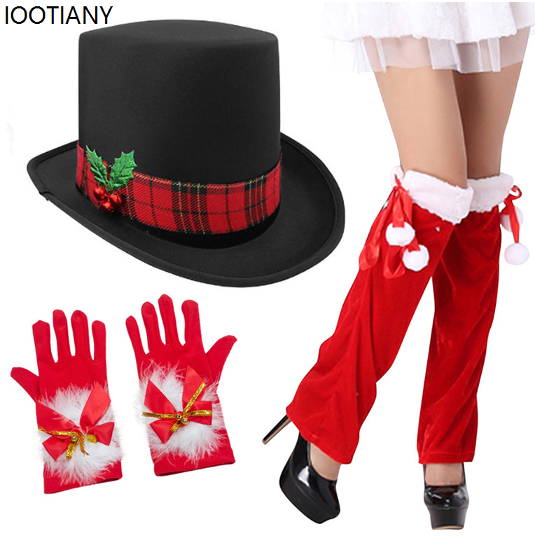 Christmas Element Three-piece Set Autumn Winter Xmas Top Hat Christmas Thickened Warm Hat Circle Headgear Party Dress Up: Beige