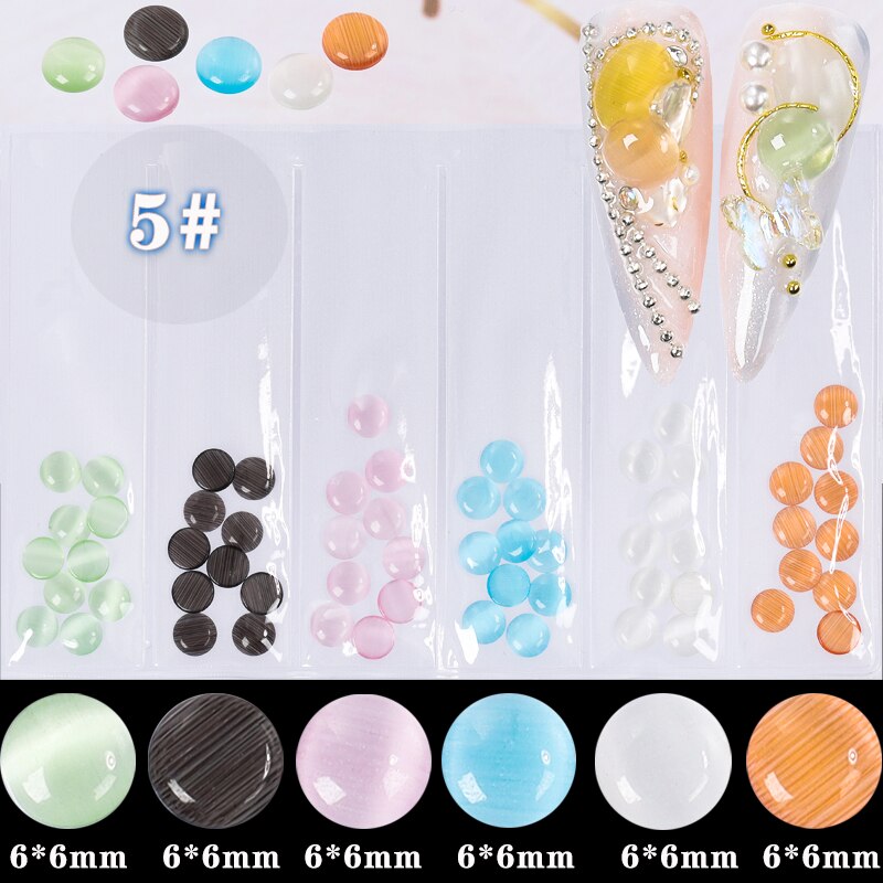 60 unids/pack 3D Oval redondo ojo de gato Cymophane claro de ámbar joya acrílico arte de uñas de diamante de imitación gemas decoración manicura puntas DIY: GZS05