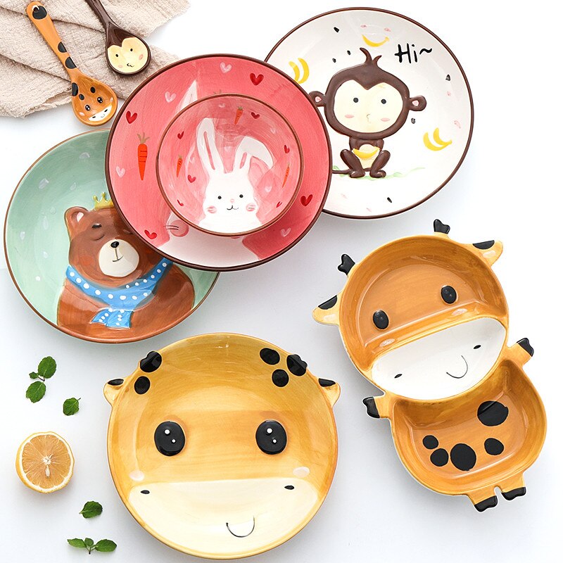 Nordic Ceramic Animal Dinner Plate Children's Rice Bowl Cute Home Baby Tableware Cartoon Dessert Dishes Breakfast Plate