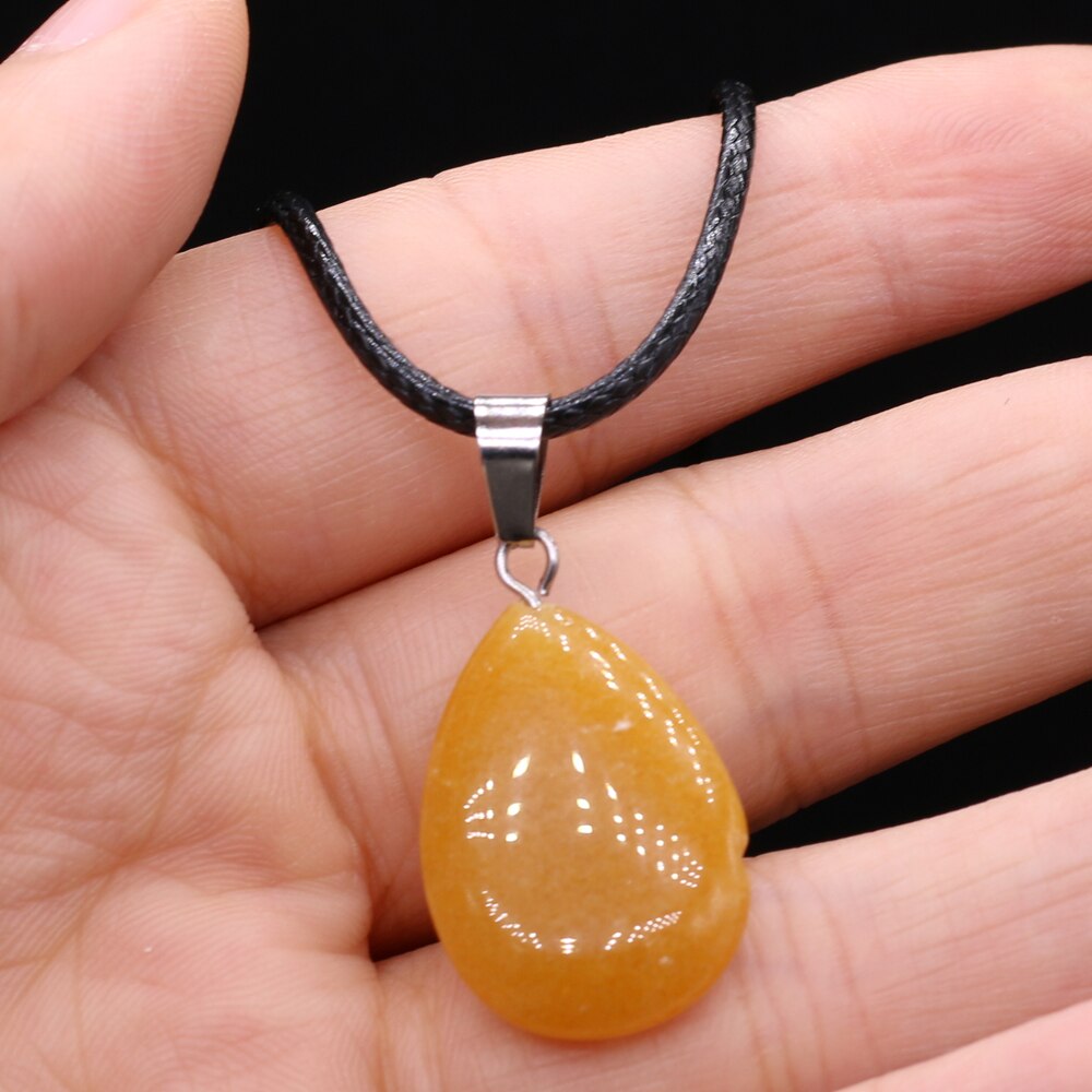 1PC Natural Tiger Eye Stone Crystal Agat Pendant Necklace Water Shape Malachite Charms Ladies Necklaces Jewelry