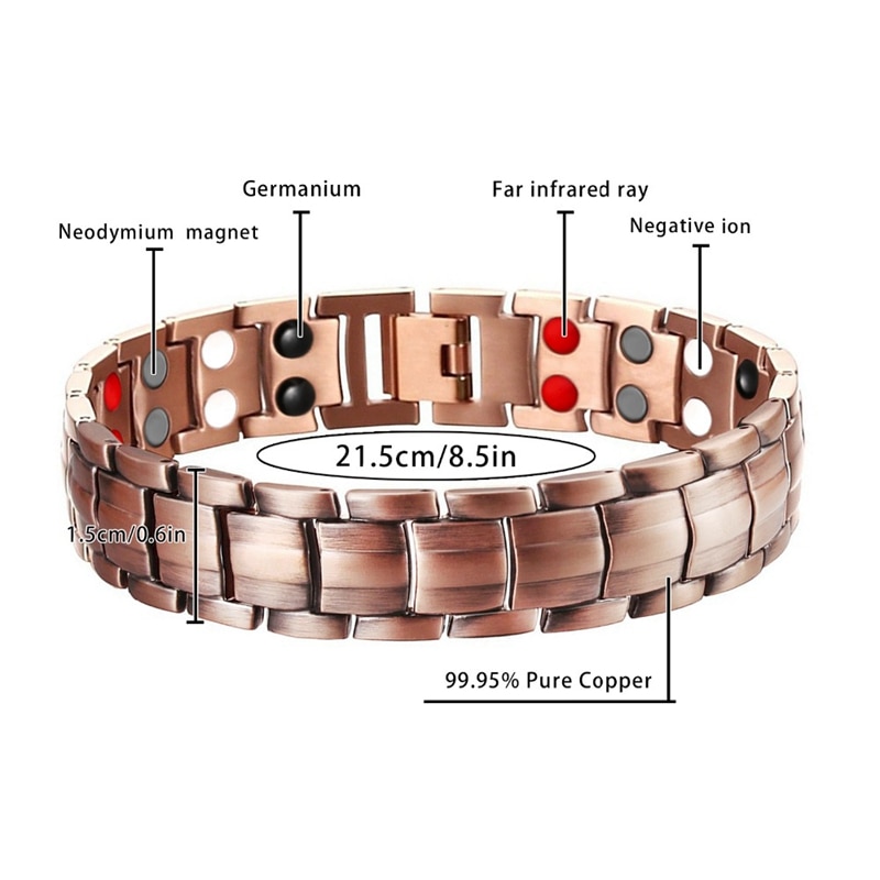 Pure Copper Bracelet Men Energy Germanium Magnetic Bracelet Copper Vintage Hologram Chain & Link Bracelets for Men