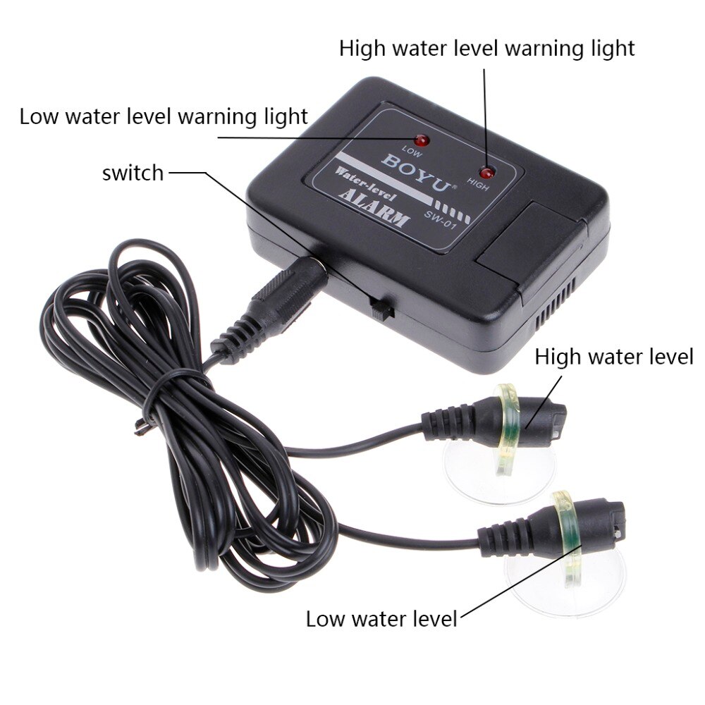 High/Low Water Level Alarm With Probe Splitter Cable For Fish Tank Aquarium Supplies Black C42