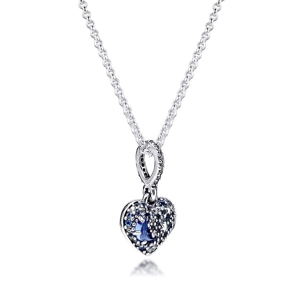 Sparkling Blue Moon & Stars Heart Necklace Genuine... – Grandado