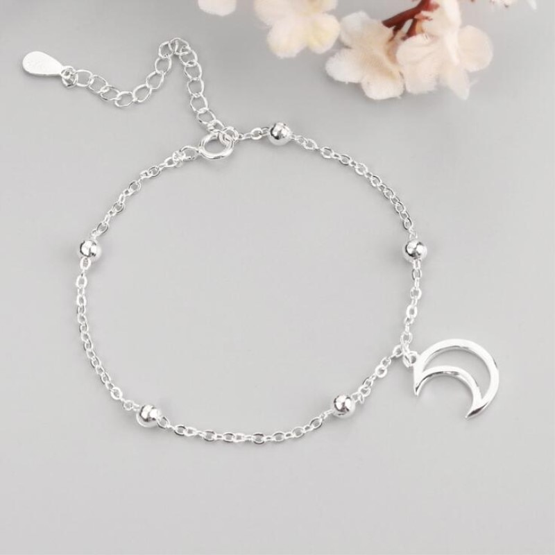 Korean Style 925 Sterling Silver Jewelry Hollow Moon Beaded Ball Simple Female Bracelets SB124