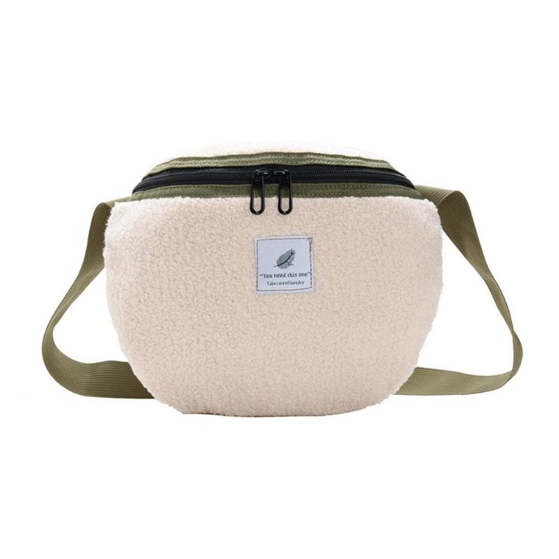 Plush Fanny Chest Pack Casual Waist Zipper Pouch Autumn Winter Women Shoulder Crossbody Bag Belt Purse: White