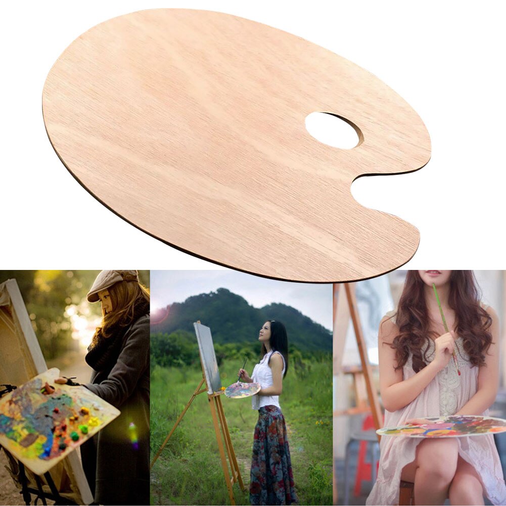 Palette Artist Smooth With Thumb Hole Wooden Acrylic Flat Art Supplies Watercolor Oil Painting Oval Tray