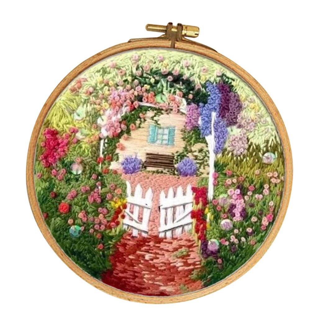 Embroidery Starter Kit - Colorful House Pattern, Pre-Printed Embroidery Cloth DIY Needlework Crafts: E005