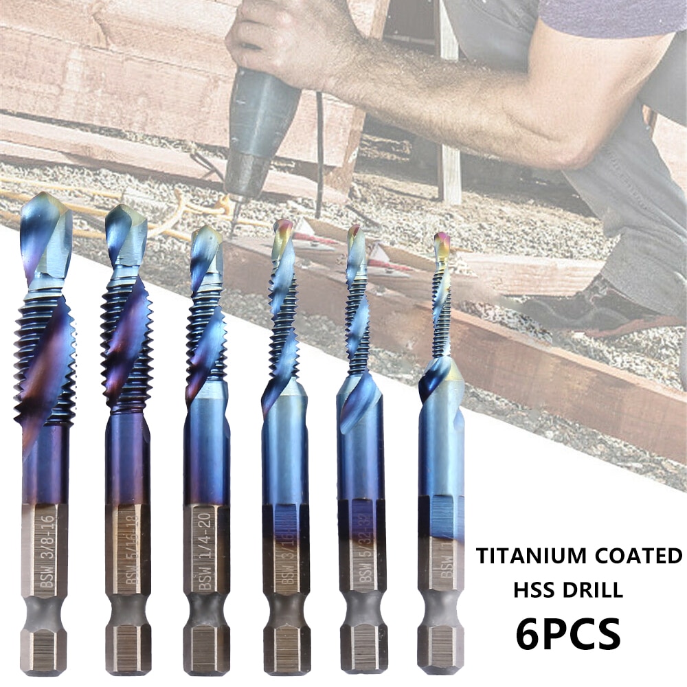 6pcs 1/4 Hex Shank HSS metric Thread tap HSS drill bits spiral trapezoidal tap Hand Screw Taps M3 M4 M5 M6 M8 M1O tap sets