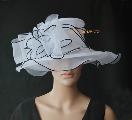 White black organza hats church hat Formal dress for wedding women's hat races.: white black