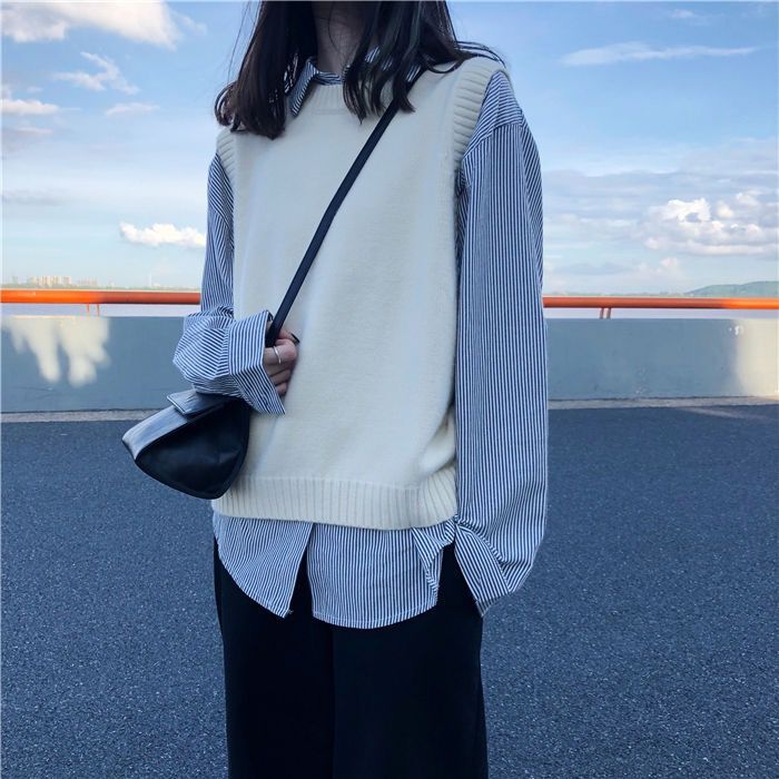 Casual Tank Tops mujer otoño estilo pijo Coreano Casual suelto cuello redondo suéter chaleco sin mangas chaleco Pullover T502