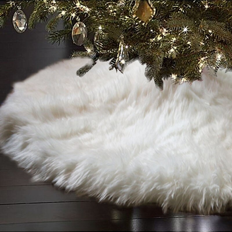 Couverture de tapis en fausse fourrure pour sapin de noël, 48/35 pouces, peluche blanche, décoration pour la maison