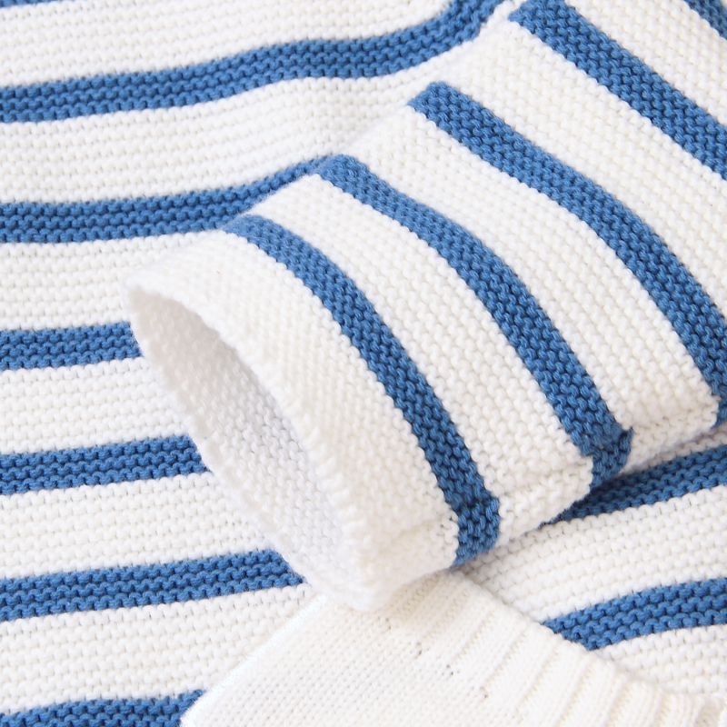 Baby dreng pige stribet print bomuld strikket hættetrøje overtøj tøj 6m-3t vinter varm børn afslappet sweater