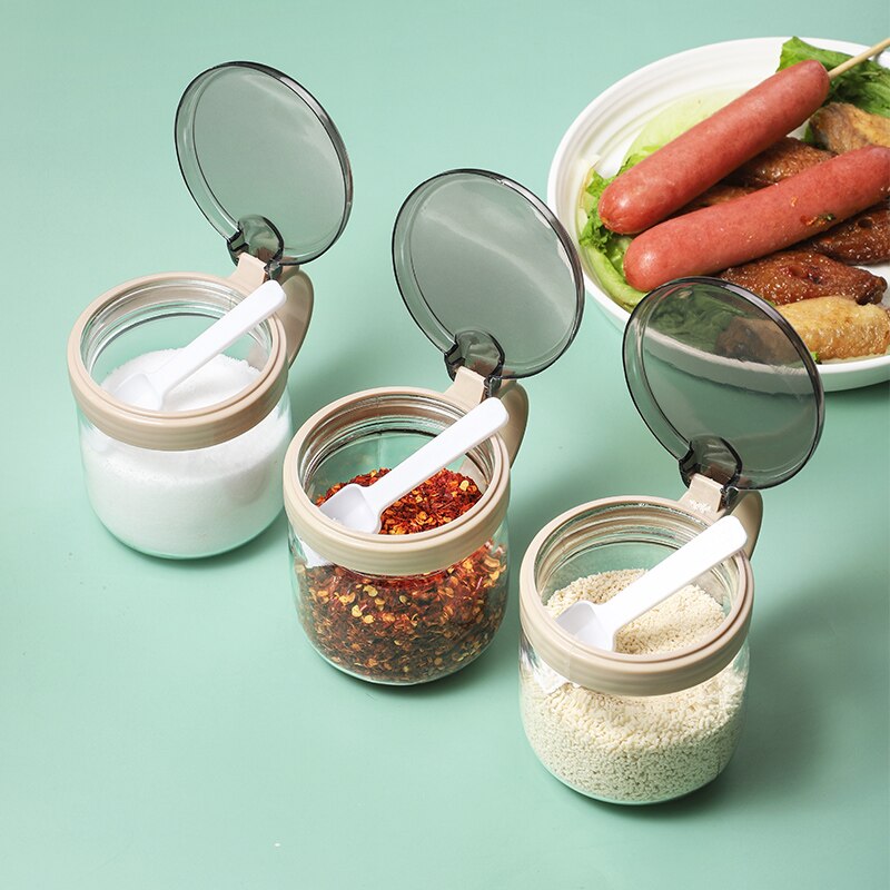 Minimalist Salt Spice Jars Set Glass Sugar Bowl Condiment Pepper Shakers Spice Container Set with Spoon Kitchen Gadget Sets