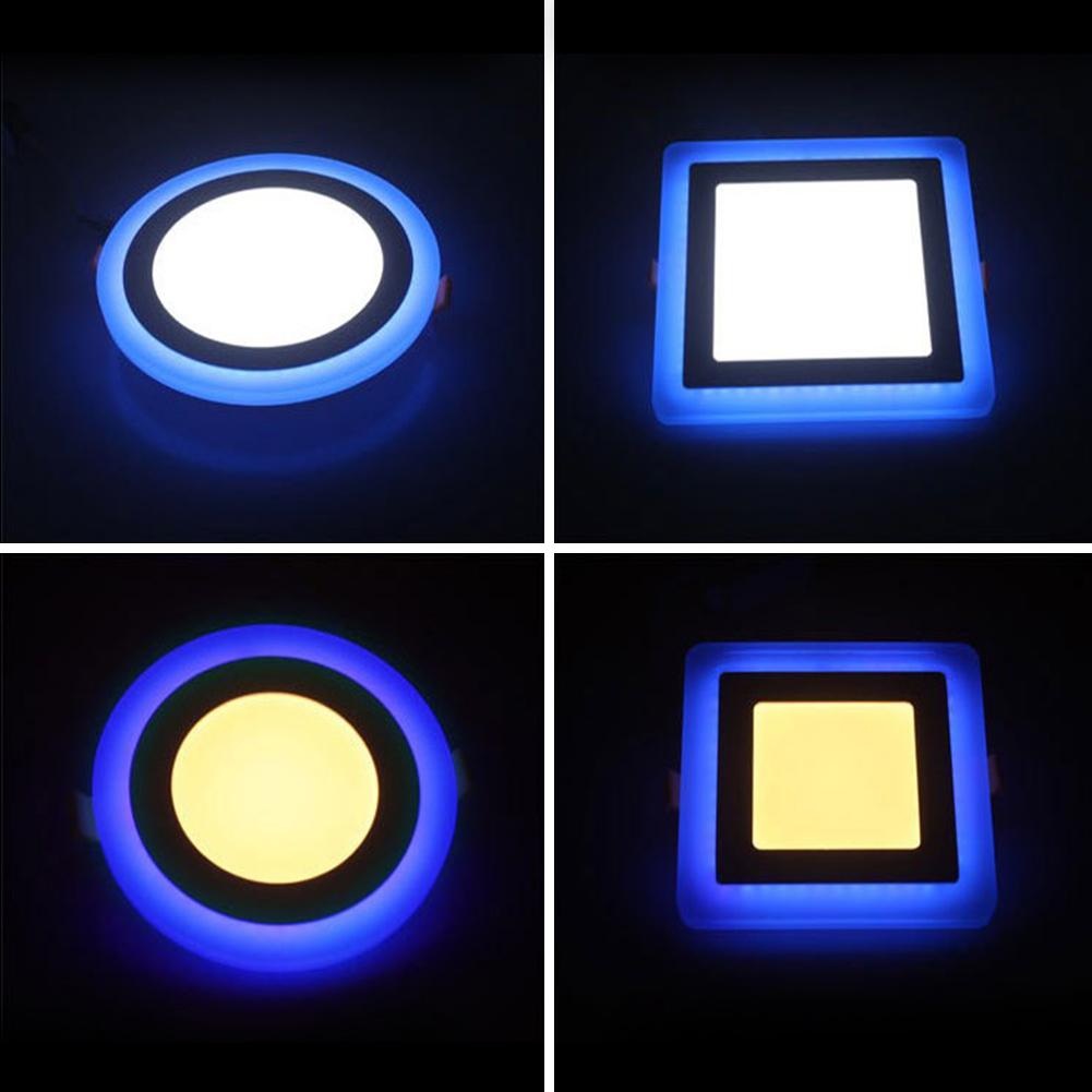 Led rund firkantet dobbelt farve led panel lys 5w 9w 16w 24w dobbelt farve akryl forsænket loft panel ned til indendørs kontor